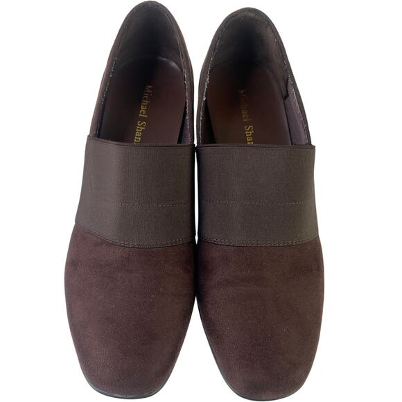 Michael Shannon Brown Suede Wedge Shoe 1.75" Heel Elastic Top Band Comfort S 8 - Picture 4 of 10